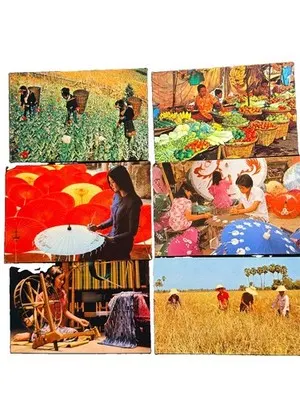 6 Vintage Thailand Postcards Unused Chiang Mai Golden Triangle Crafts Markets