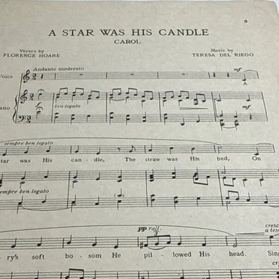 A Star Was His Candle Sheet Music 1934 Piano Voice Holiday Intermediate Allan – photo 4