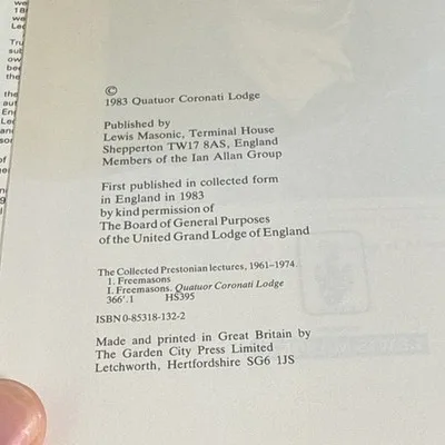 The Collected Prestonian Lectures Vol 2 1961-1974 (1983) Freemasonry – photo 3