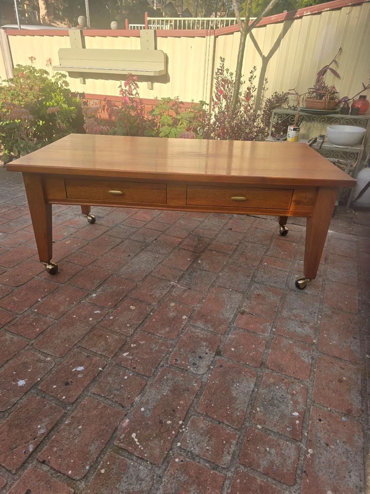Tv or lounge solid timber table 2 shelves on wheels – photo 3