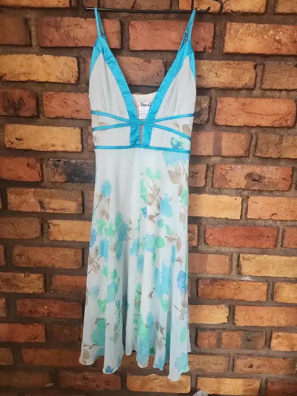 Vintage Aliva Girl Floral Chiffon Midi Dress Size 8 Y2K