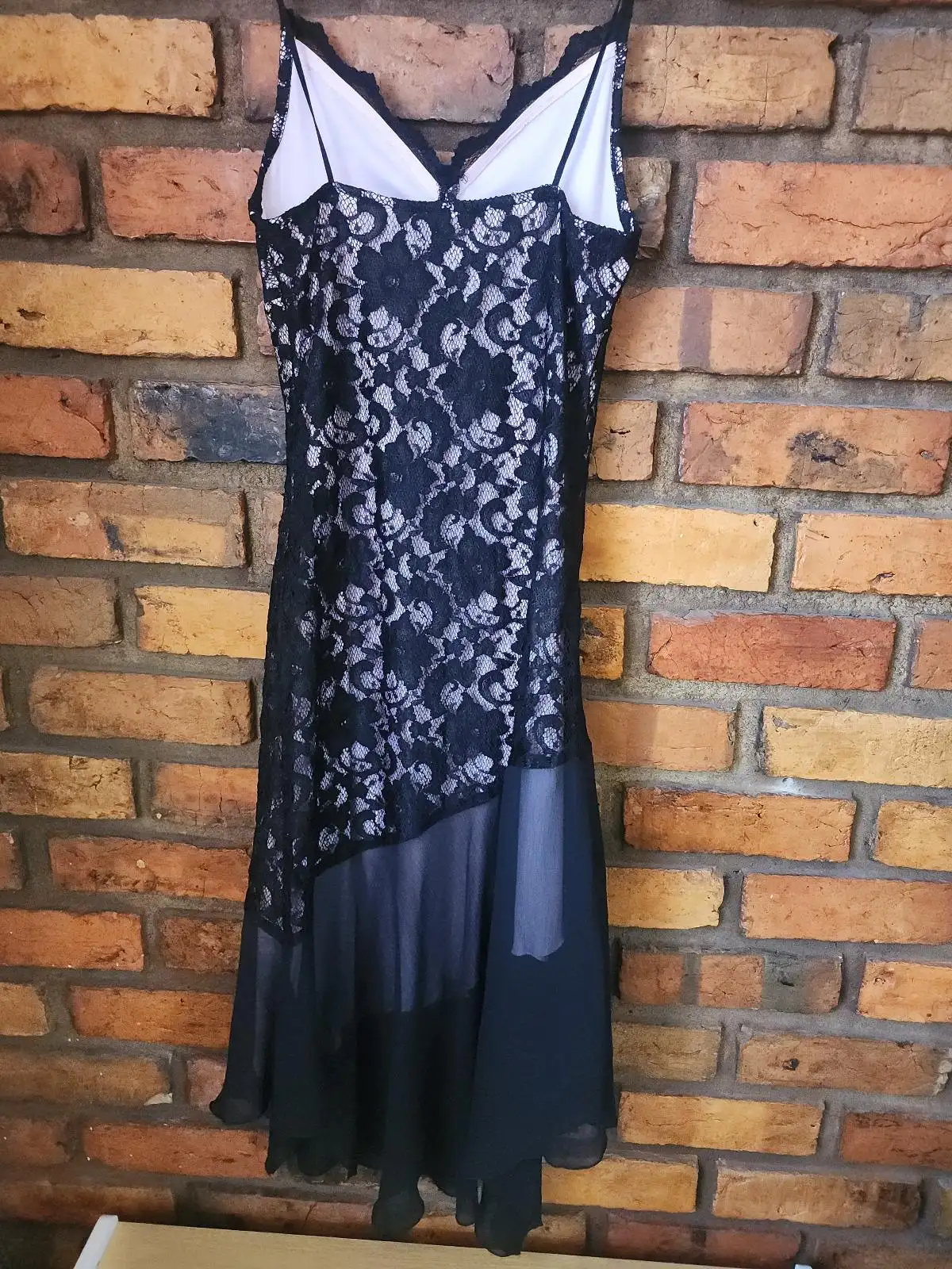 Vintage 90s Syndicate Black Lace Pink Asymmetric Maxi Dress Size 10 – photo 4