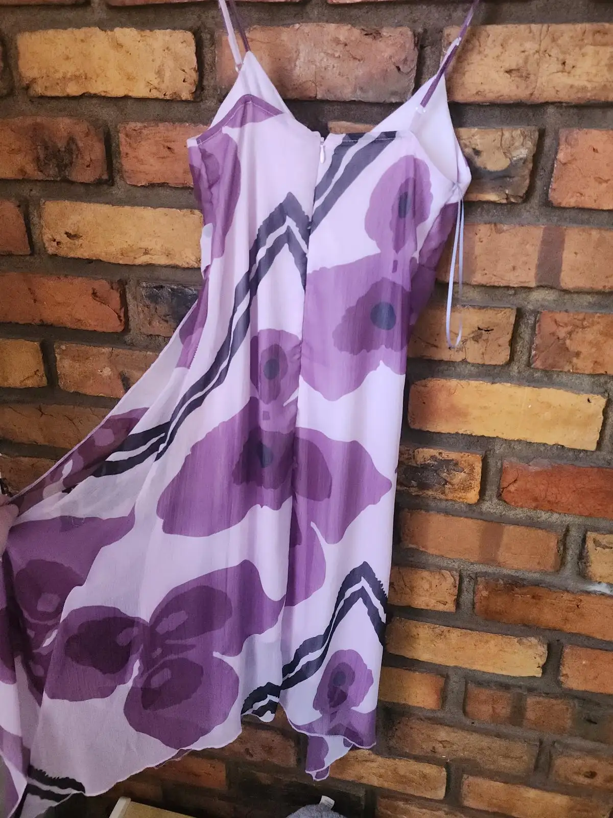 5PM Purple Floral Chiffon Handkerchief Midi Dress Size 8 Y2K Style – photo 5