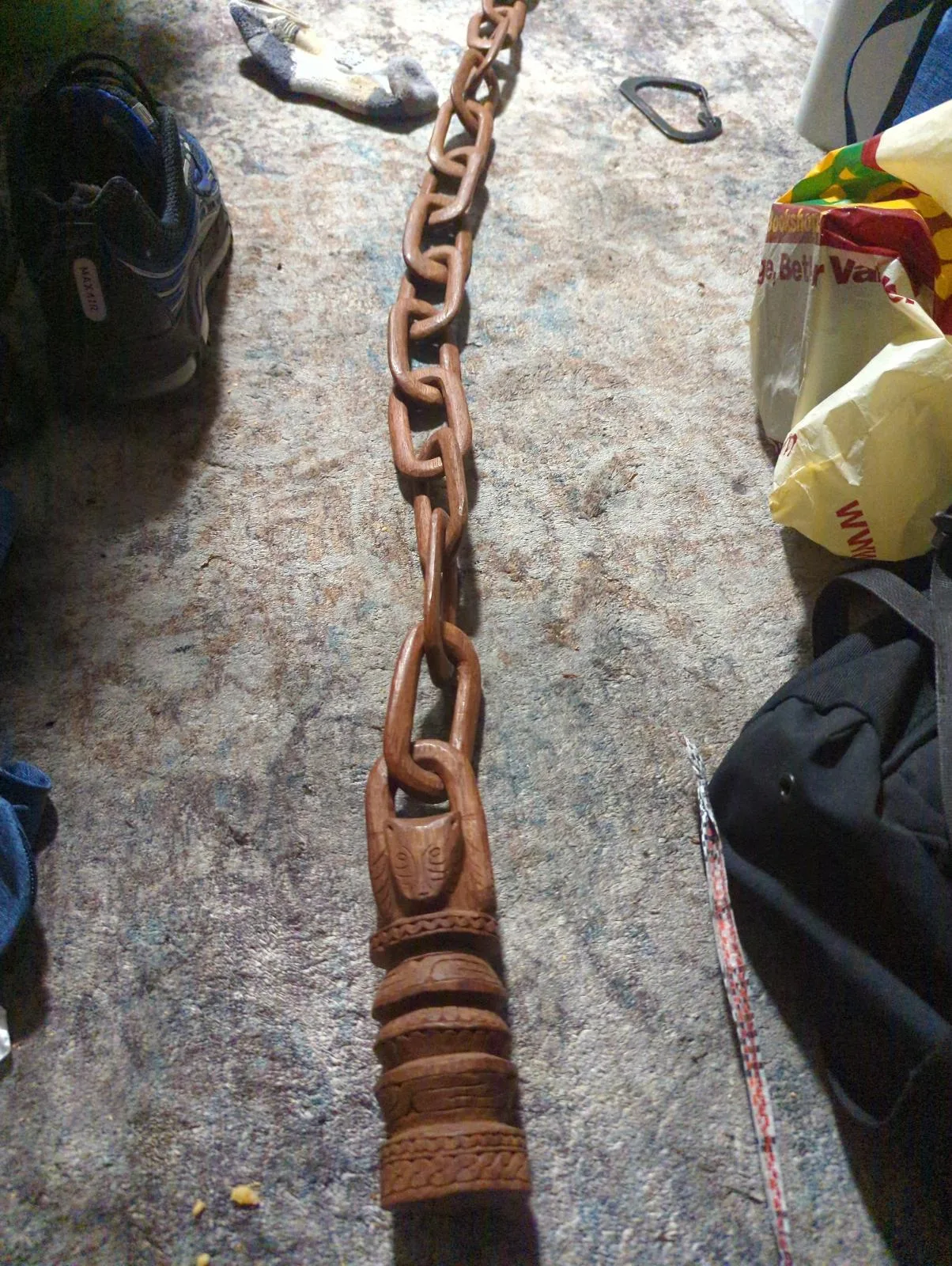 Vintage Hand-Carved Wooden Whimsy Chain – Folk Art / Tramp Art (1.37m / 15 Links – photo 2