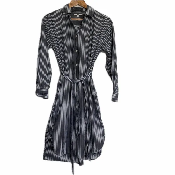 UNIQLO Blue/gray & White Striped Shirt Dress with Tie Belt – XS