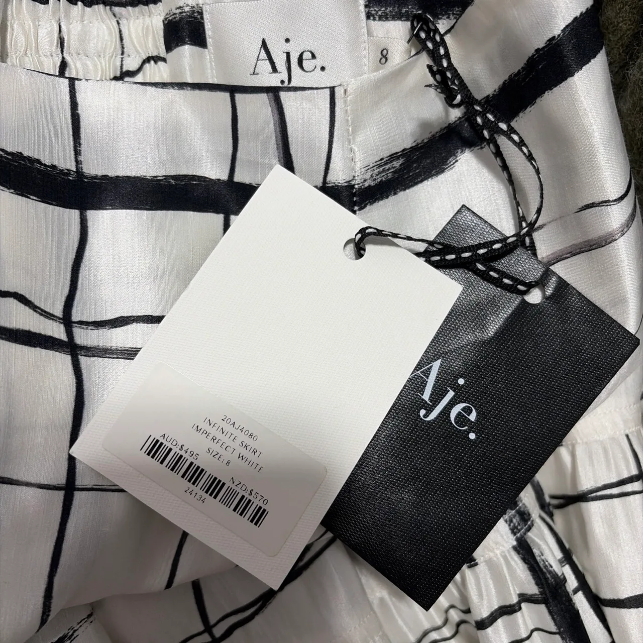 Aje Infinite Skirt Imperfect White Check Silk Linen Maxi Skirt Size 8 BNWT rrp $ – photo 6