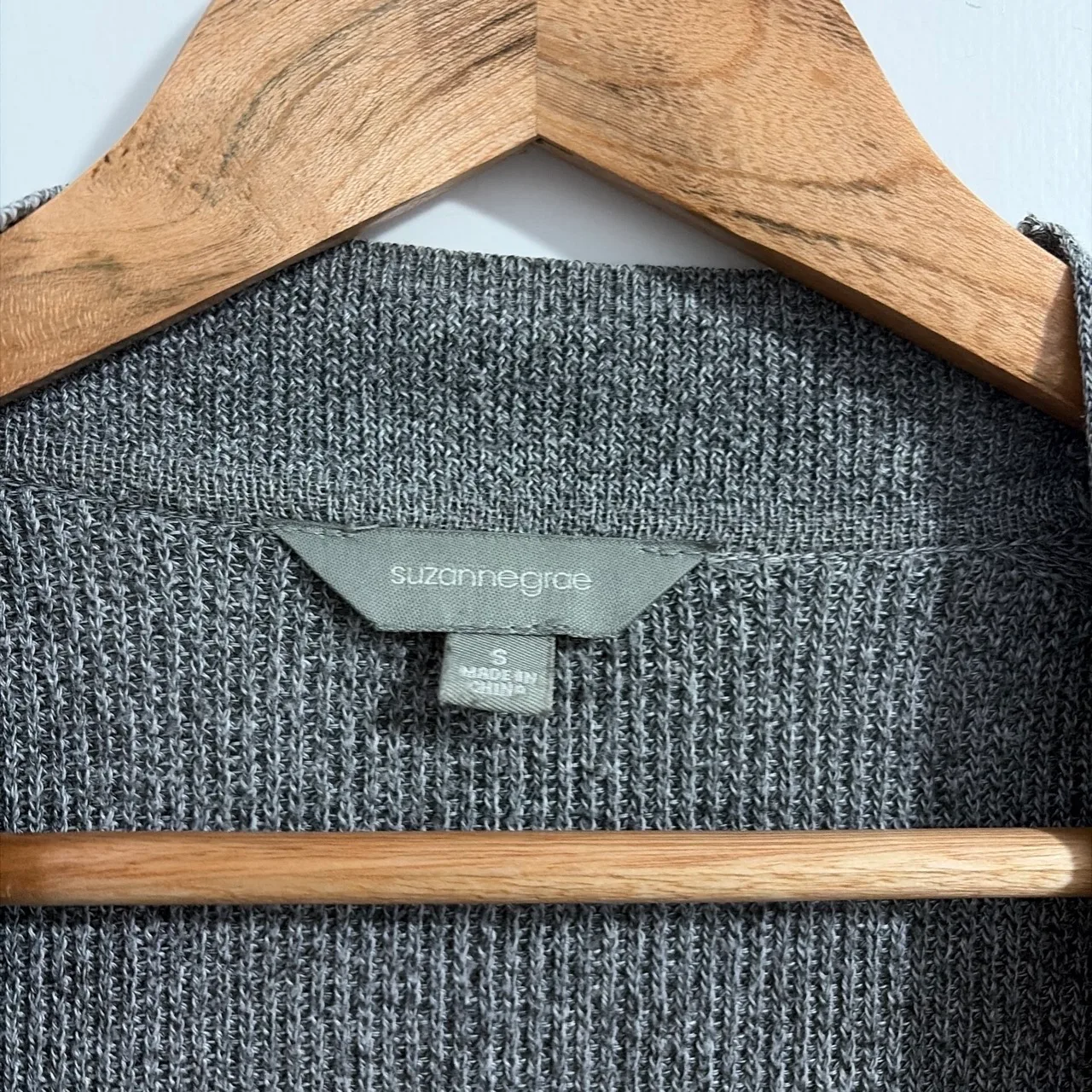 Suzanne Grae Grey Knit Cardigan Size S | Longline Open Front Cable Detail – photo 3