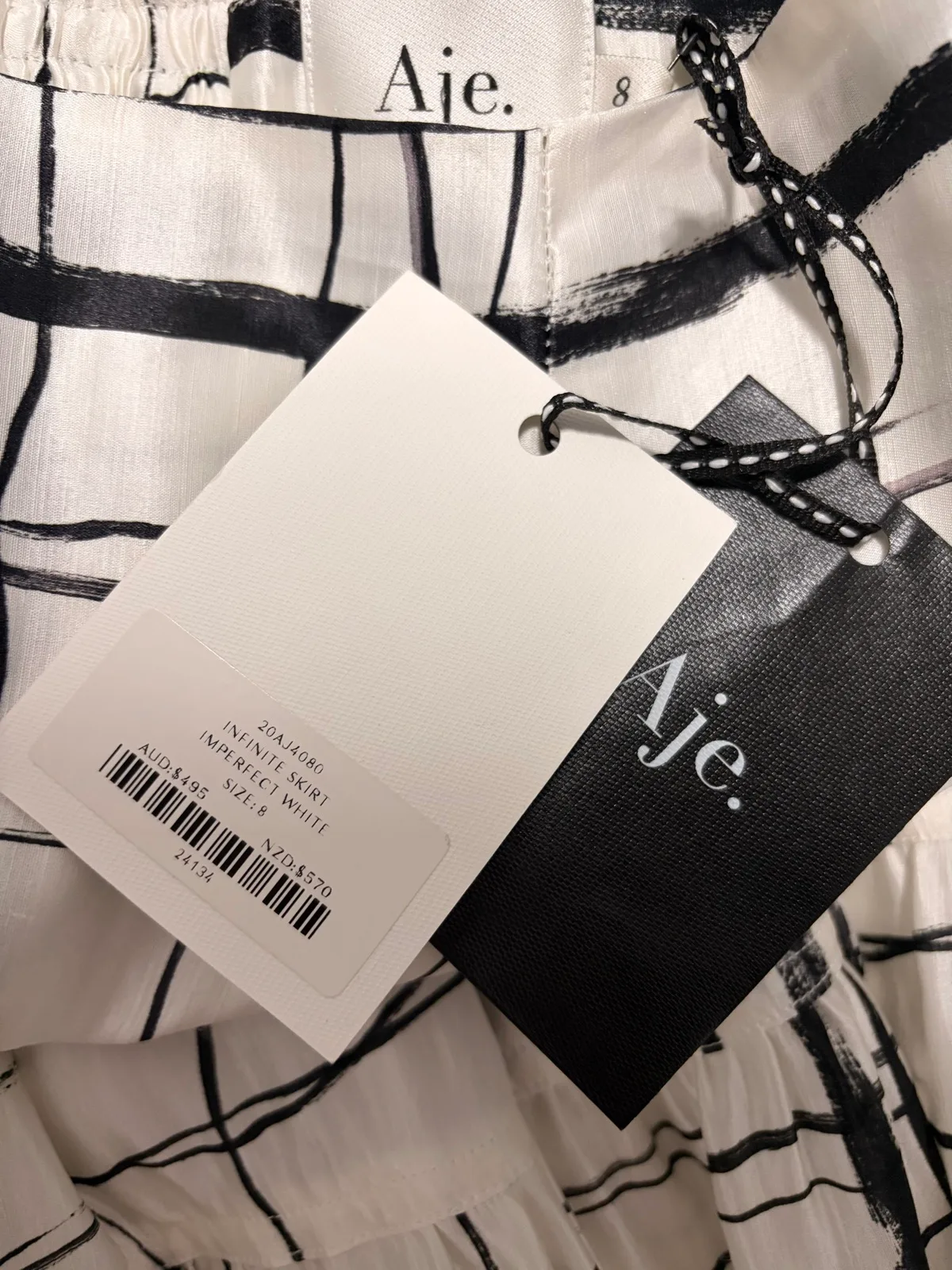 Aje Infinite Skirt Imperfect White Check Silk Linen Maxi Skirt Size 8 BNWT rrp $ – photo 7