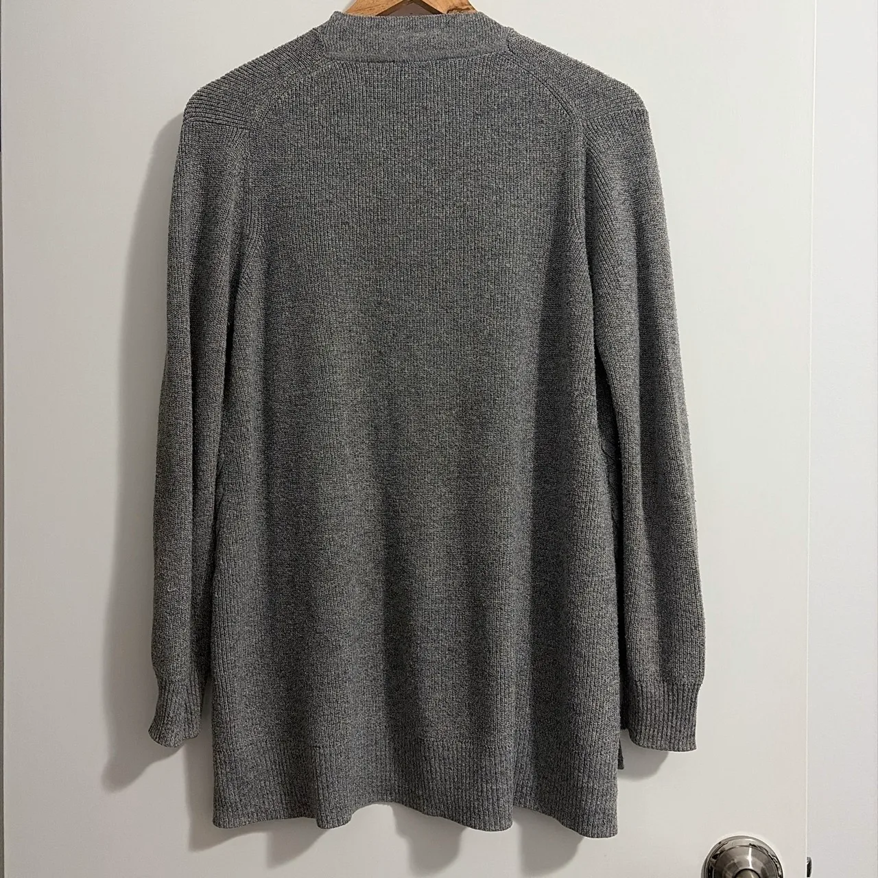Suzanne Grae Grey Knit Cardigan Size S | Longline Open Front Cable Detail – photo 4