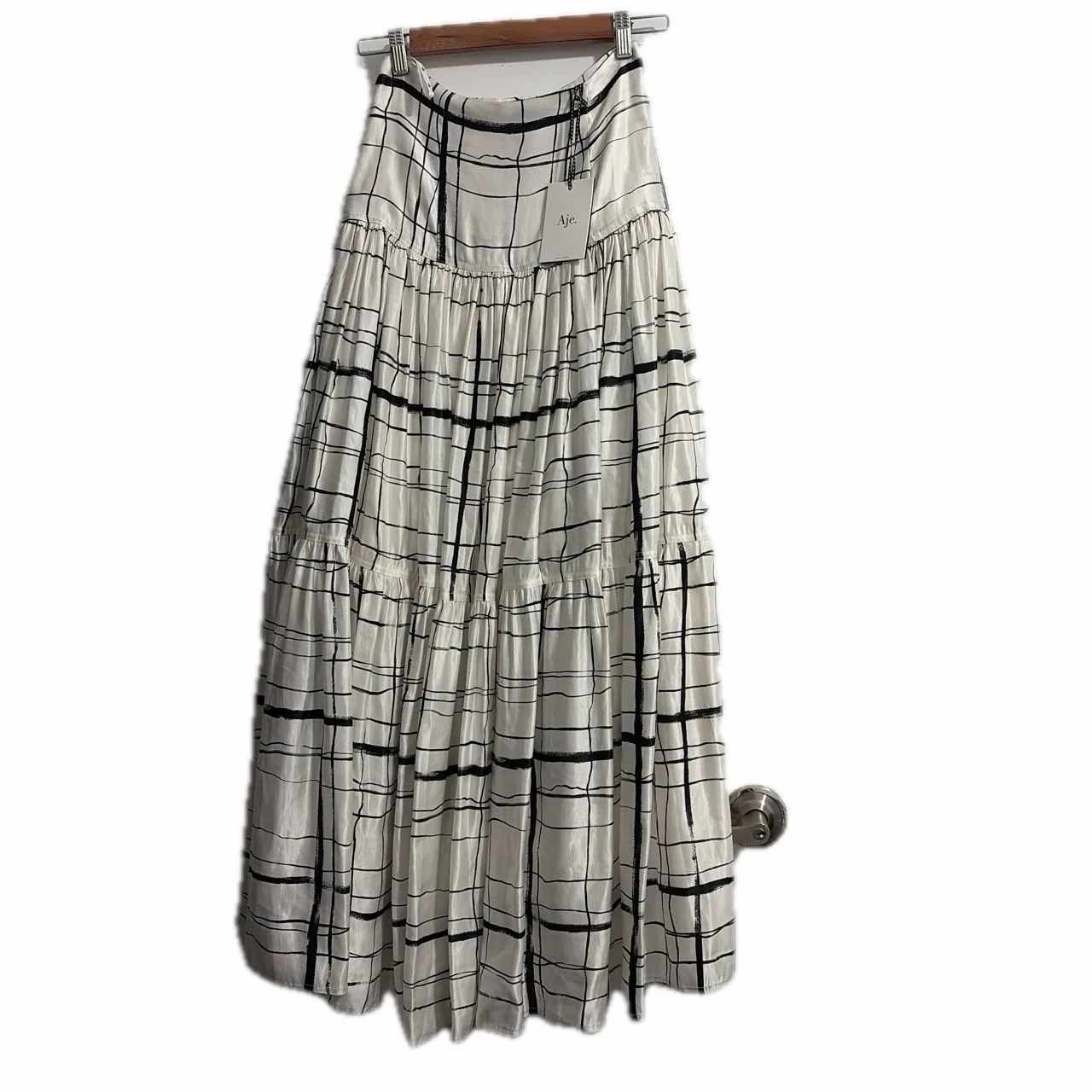 Aje Infinite Skirt Imperfect White Check Silk Linen Maxi Skirt Size 8 BNWT rrp $ – photo 2