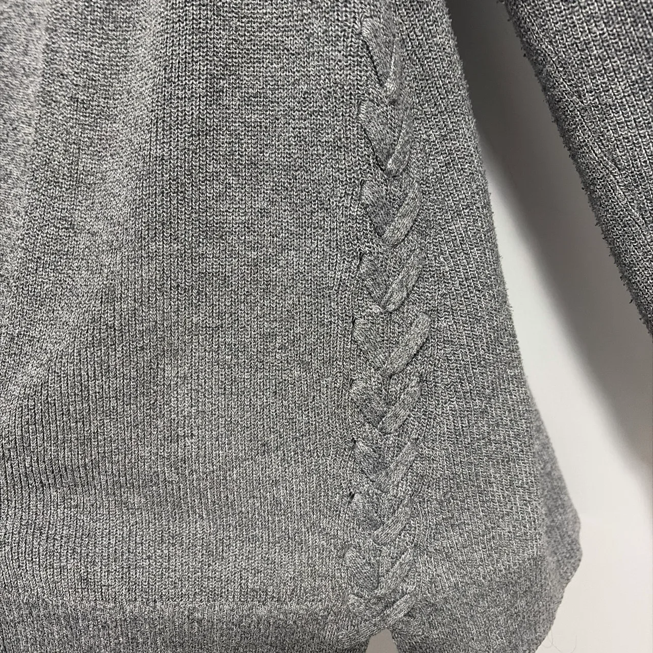 Suzanne Grae Grey Knit Cardigan Size S | Longline Open Front Cable Detail – photo 2