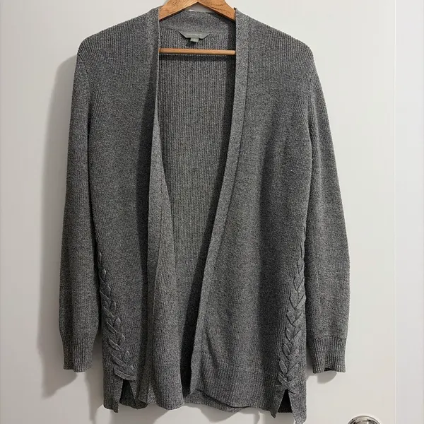 Suzanne Grae Grey Knit Cardigan Size S | Longline Open Front Cable Detail