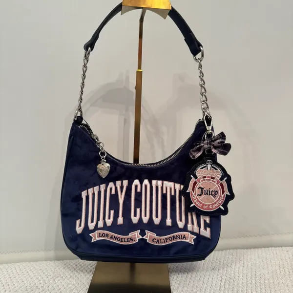 Juicy Couture Navy Velour Shoulder Bag