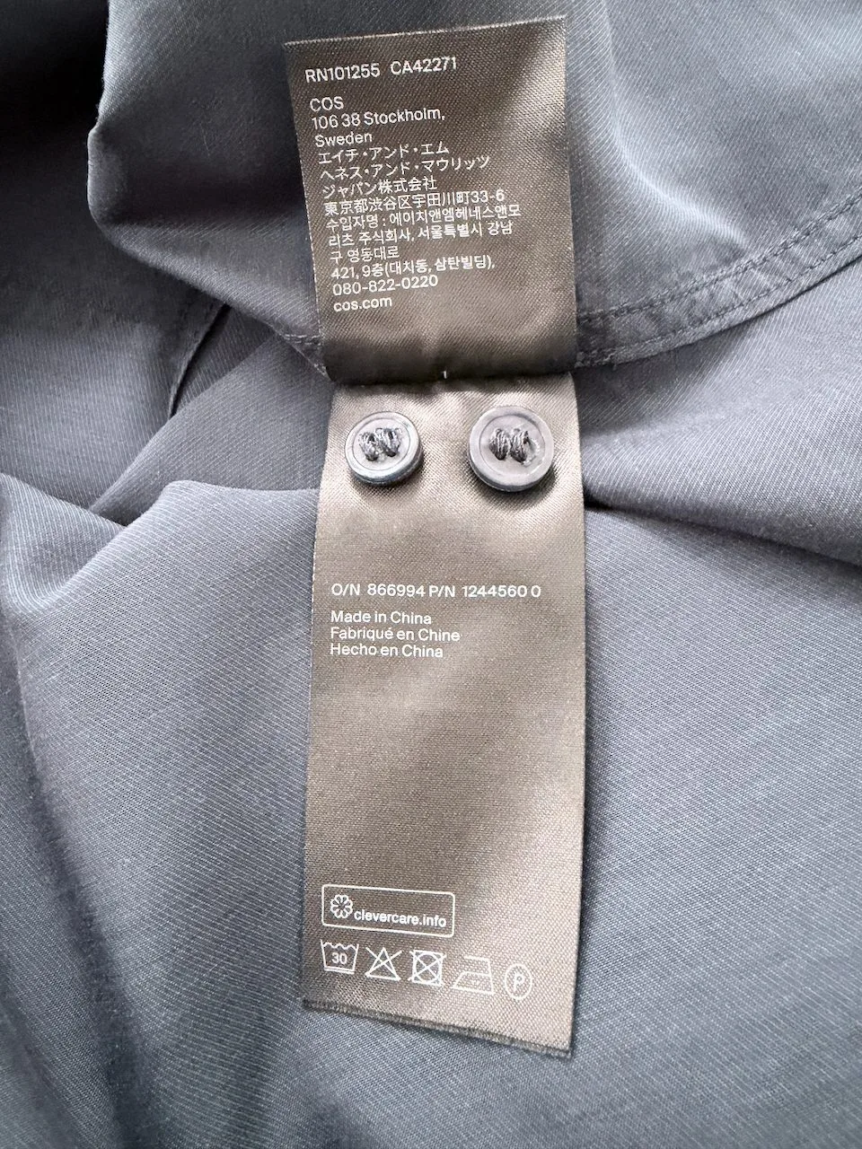 COS Navy Shirt Cotton Blend Subtle Sheen | Size 36 XS – photo 9