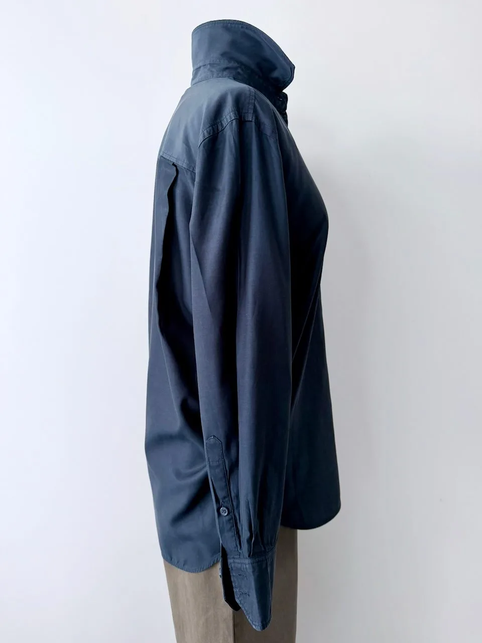 COS Navy Shirt Cotton Blend Subtle Sheen | Size 36 XS – photo 5