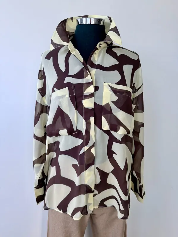 Country Road Silk Chiffon Abstract Print Shirt | Size 10 | NWOT