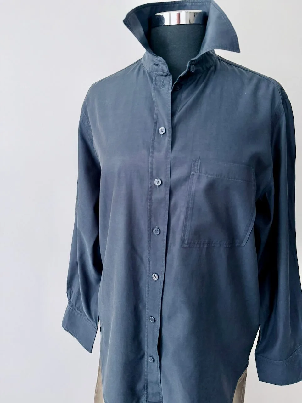 COS Navy Shirt Cotton Blend Subtle Sheen | Size 36 XS – photo 2