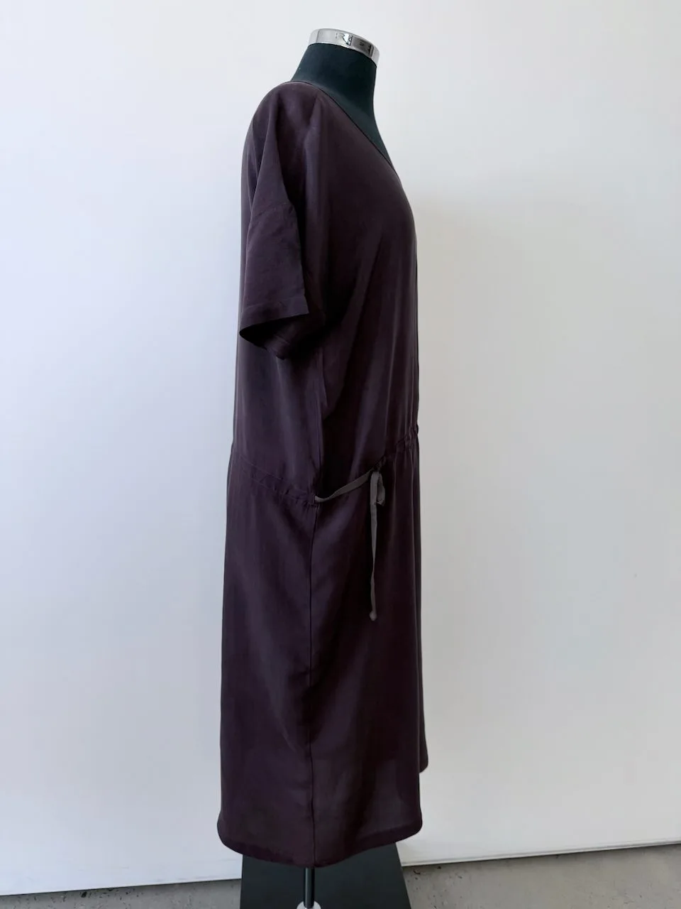 Humanoid Drawstring Tee Dress Deep Plum | Size L | European Designer – photo 4