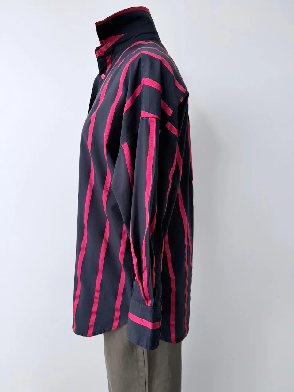 Alexandra Relaxed Textured Stripe Shirt Navy Red | Size 10 – photo 3