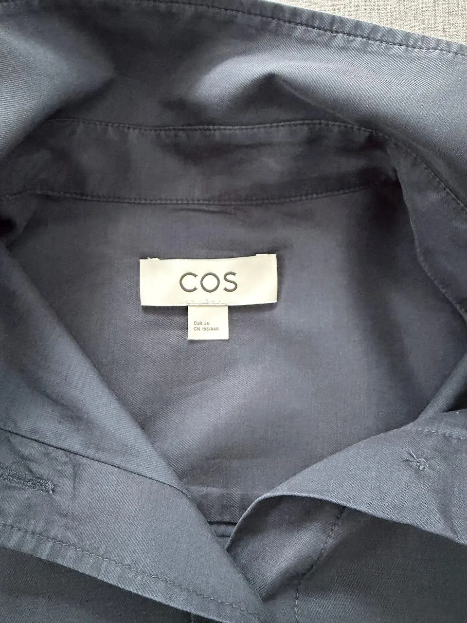 COS Navy Shirt Cotton Blend Subtle Sheen | Size 36 XS – photo 7