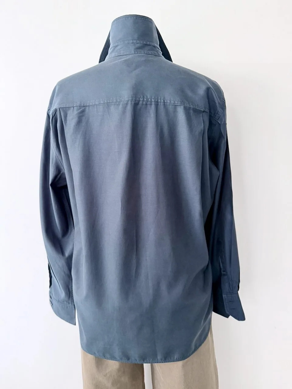 COS Navy Shirt Cotton Blend Subtle Sheen | Size 36 XS – photo 4
