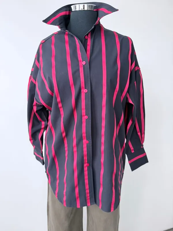Alexandra Relaxed Textured Stripe Shirt Navy Red | Size 10
