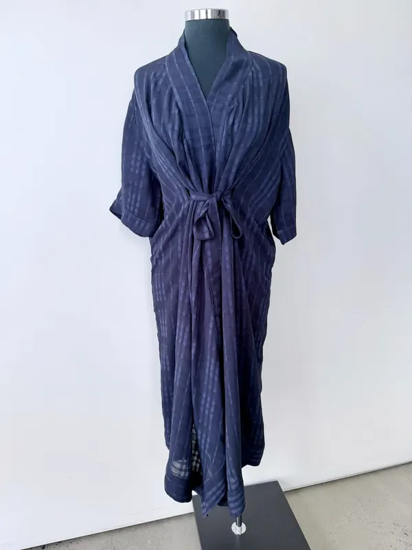 búl Kimono Wrap Dress Blue Textured Semi Sheer | Size 12–14