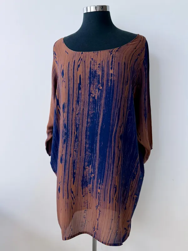 H. Fredriksson for Anthropologie Silk Tunic | Indigo / Copper | L
