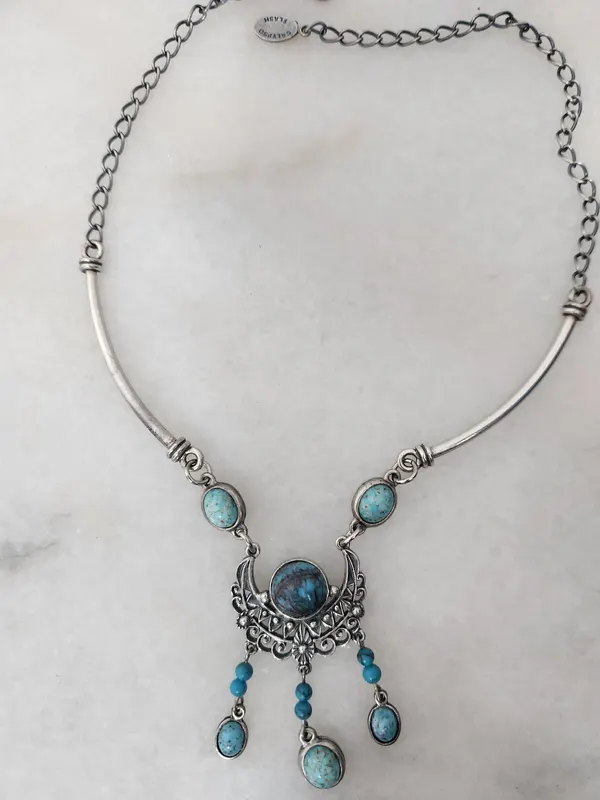 Calypso Flash Vintage Boho Turquoise Crescent Necklace