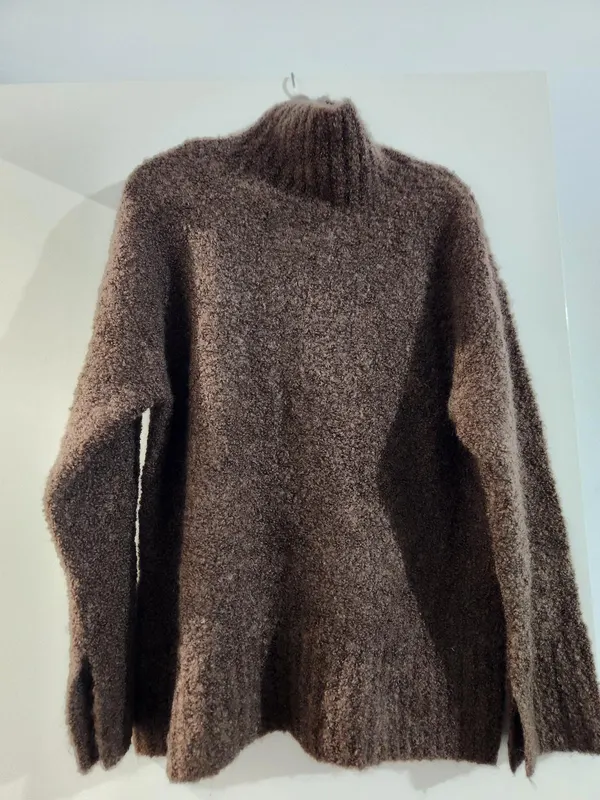 SUBOO Brown Bouclé Knit Turtleneck Pullover Jumper Long Sleeve Stretch M/L