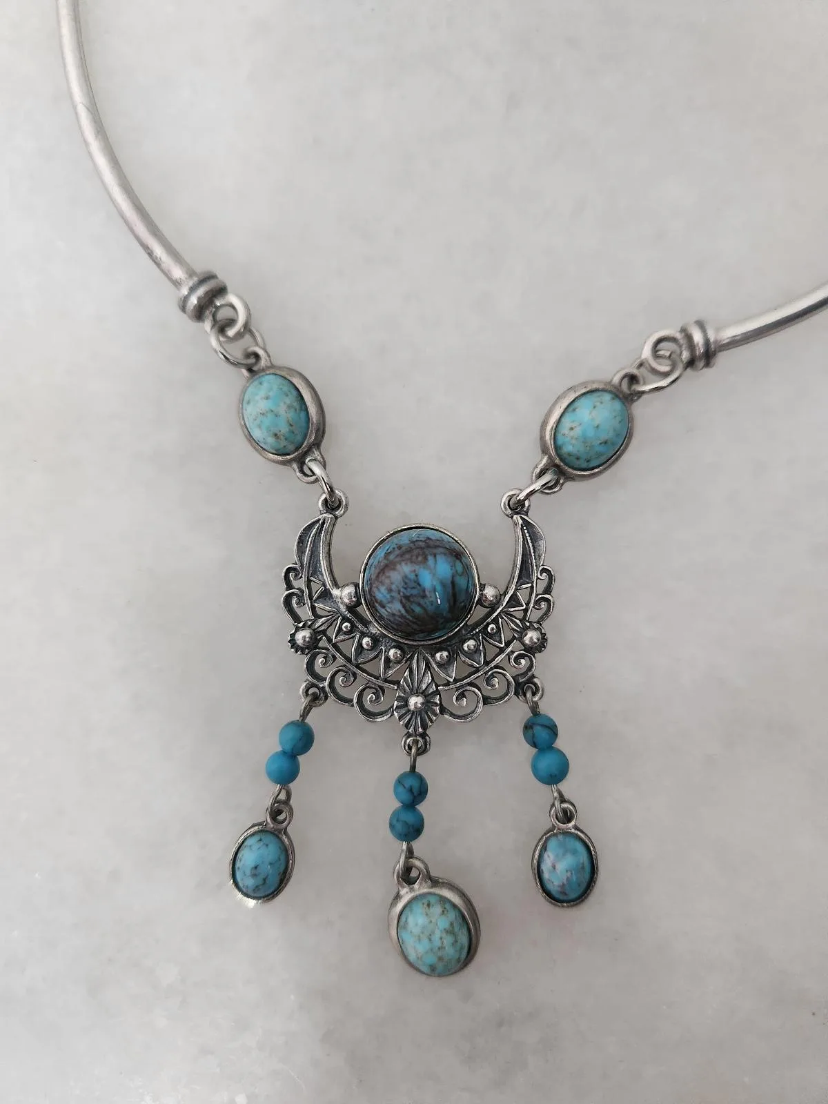 Calypso Flash Vintage Boho Turquoise Crescent Necklace — photo 2