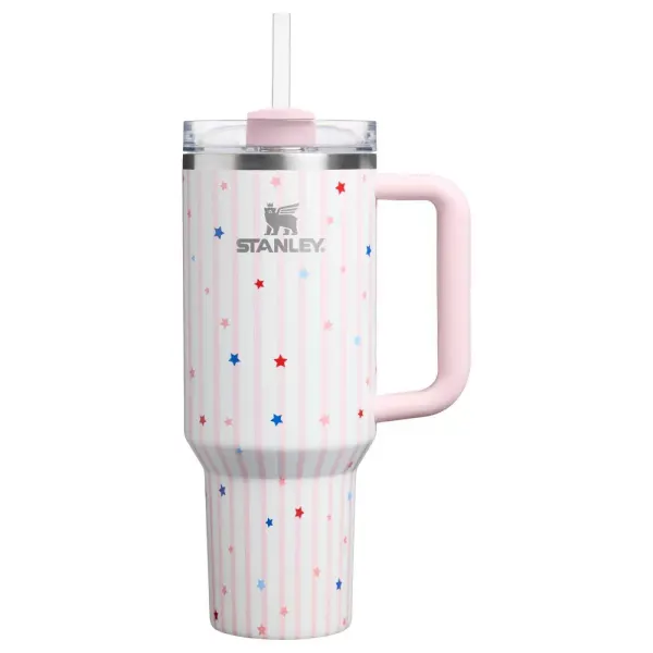 ★ STANLEY 40 OZ H2.0 FLOWSTATE QUENCHER TUMBLER - Pink Starry Stripes ★