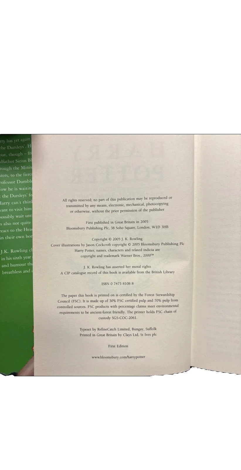 Harry Potter 1st edition error book — photo 2
