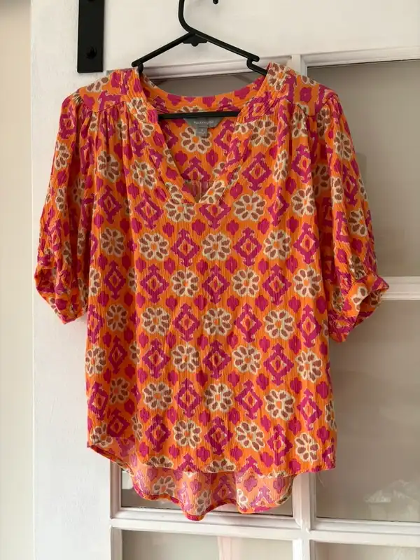 Susanne Grae Orange Pink Blouse Boho Small