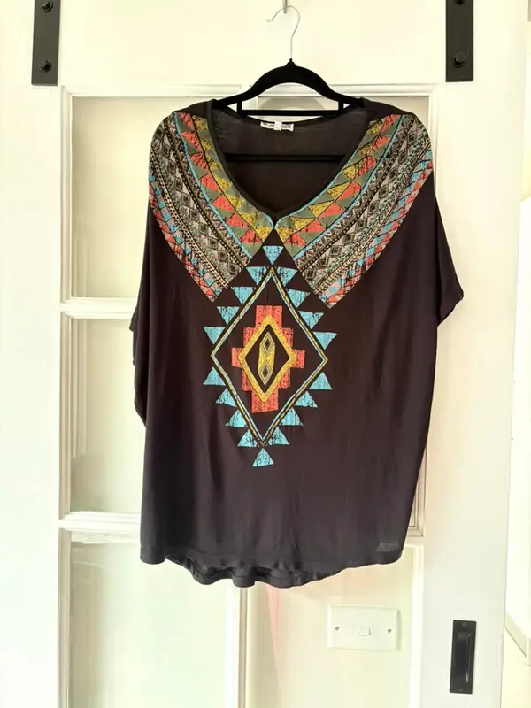 Akbaba Printed Geometric Aztec T-shirt Boho Small