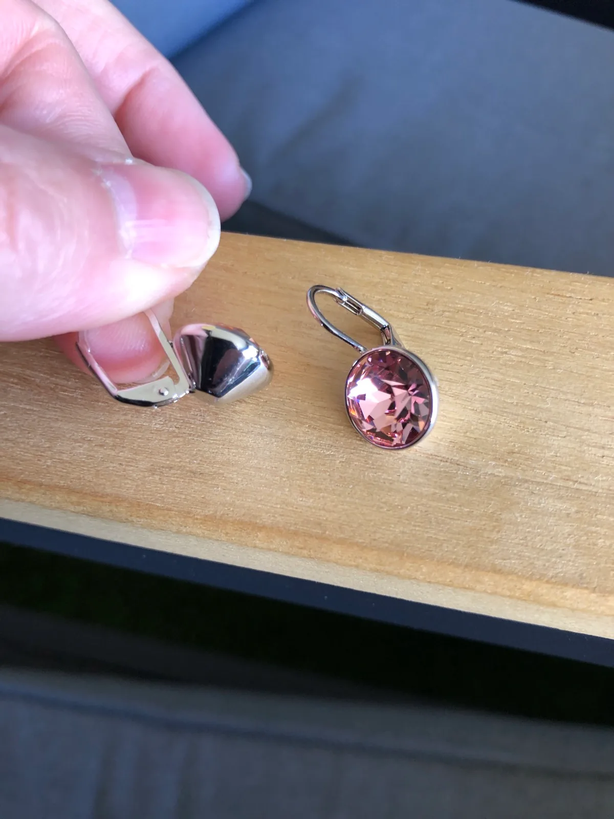 Pink crystal drop earrings — photo 7