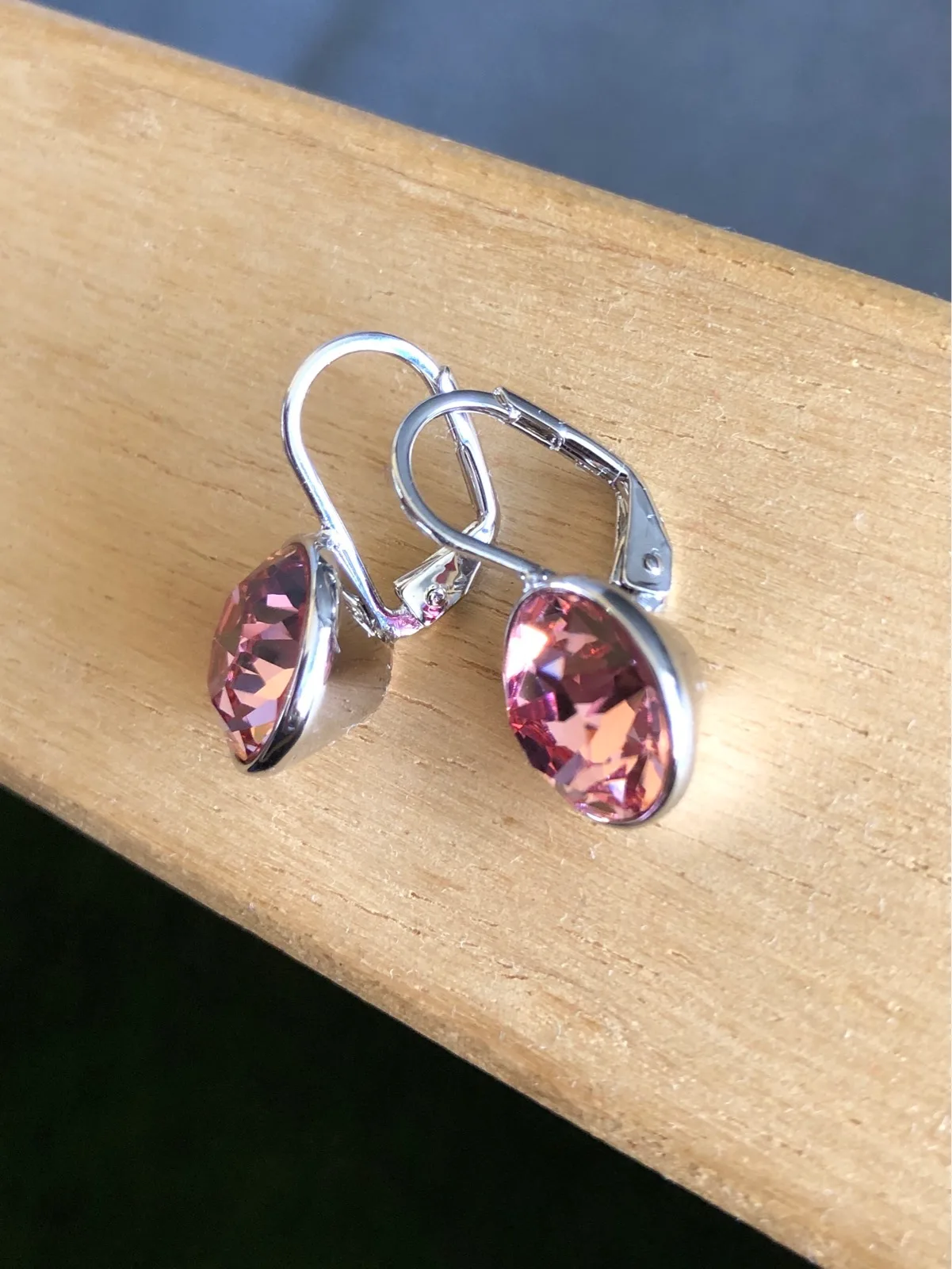 Pink crystal drop earrings — photo 4