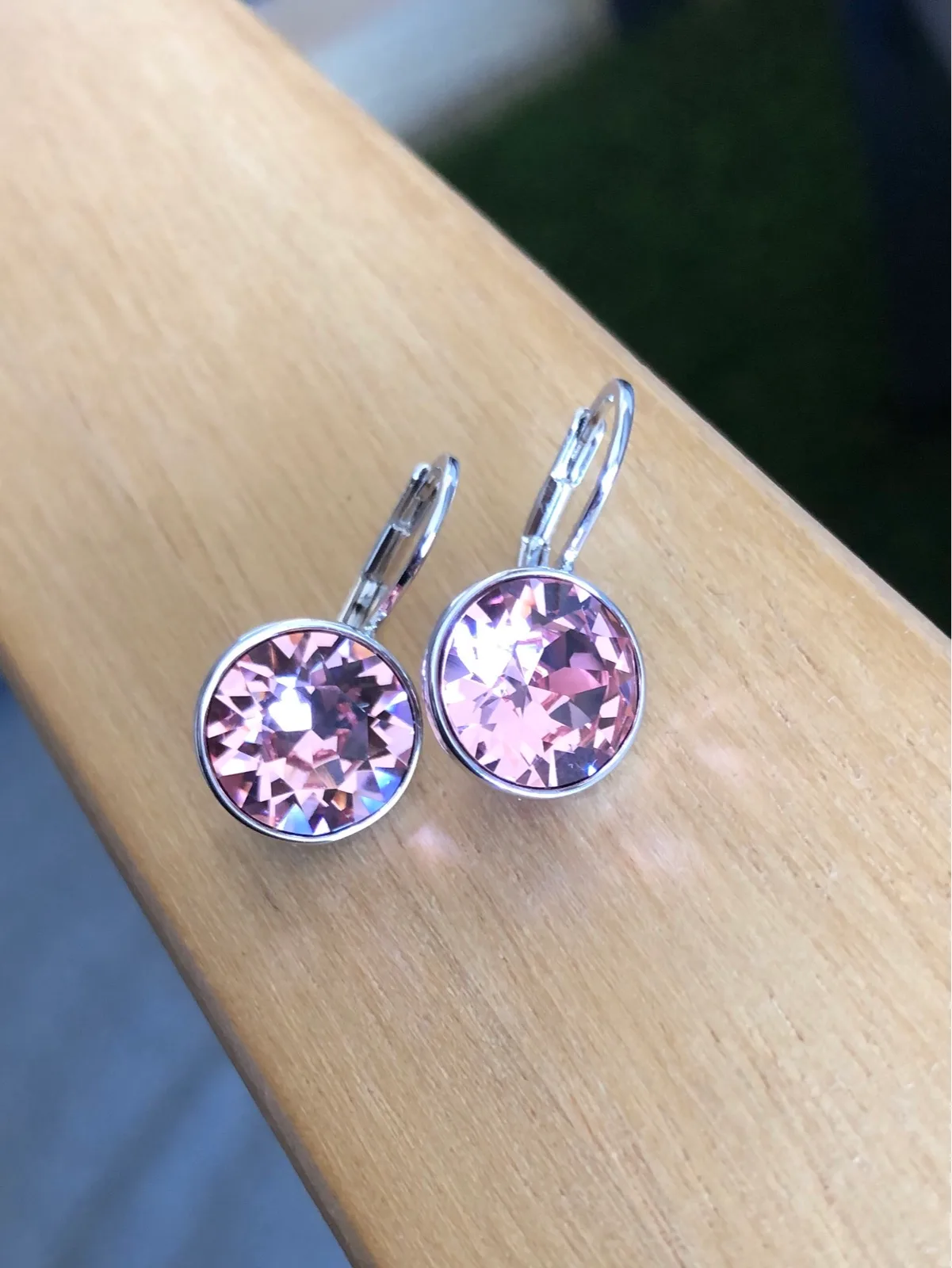 Pink crystal drop earrings — photo 5