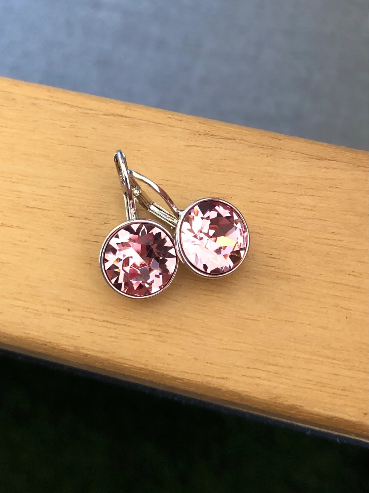 Pink crystal drop earrings — photo 2