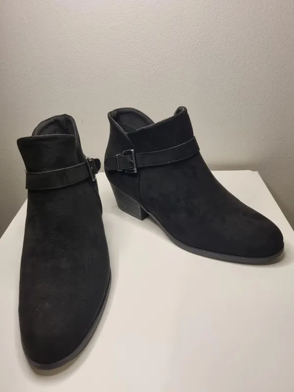 Black faux suede ankle boots