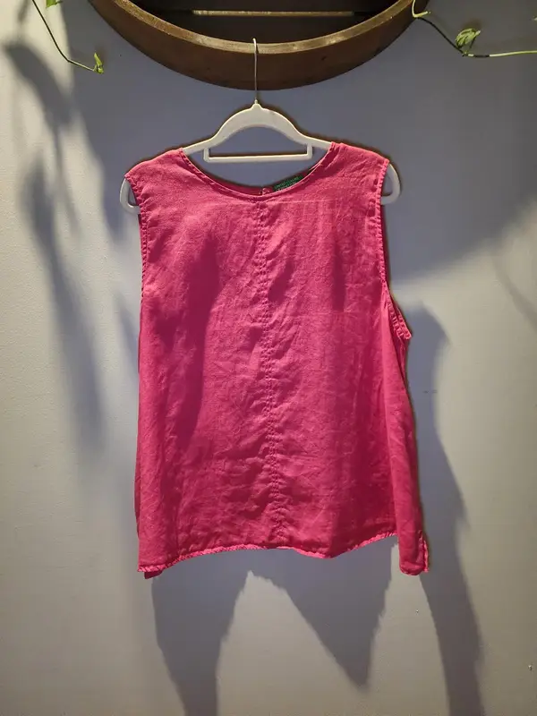 United Colors of Benetton Hot Pink 100% Pure Linen Sleeveless Tank Top Size L 12