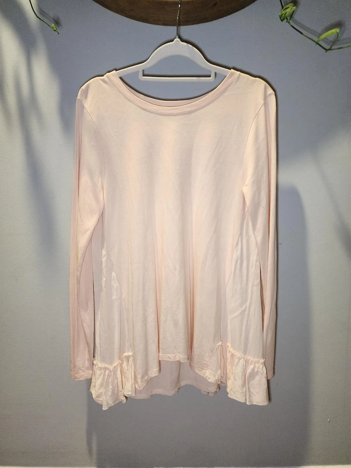Seed Heritage Blush Pink Long Sleeve Ruffle Hem Top Size XS Pastel Swing Tunic – photo 2