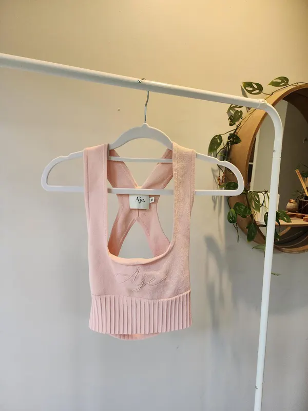 Aje Pink Cross Back Balletcore Coquette Crop Top Size XS