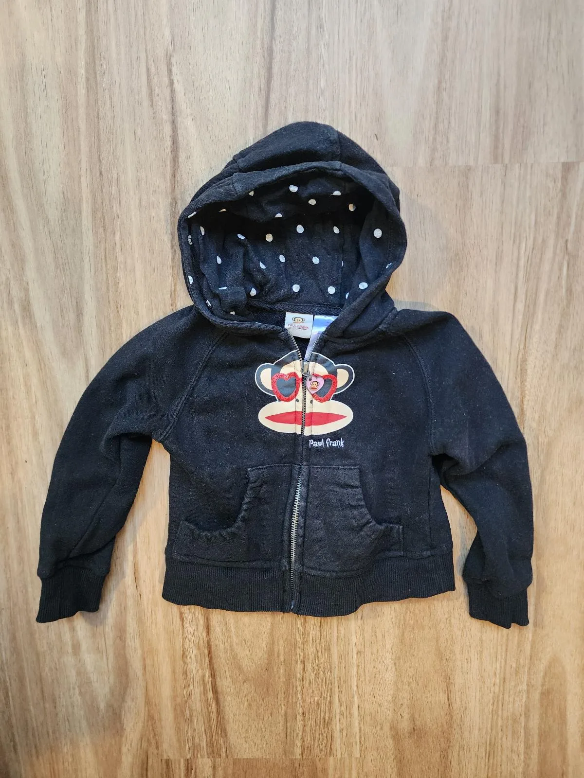 Vintage Y2K Paul Frank Hoodie 3T Julius Monkey Glitter Heart Zip Hoodie — photo 3