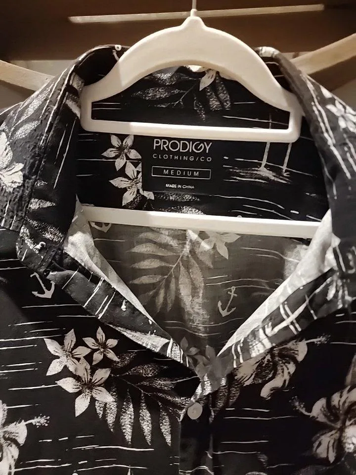 Prodigy Black White Monochrome Nautical Sailboat Anchor Hibiscus Hawaiian Shirt – photo 3
