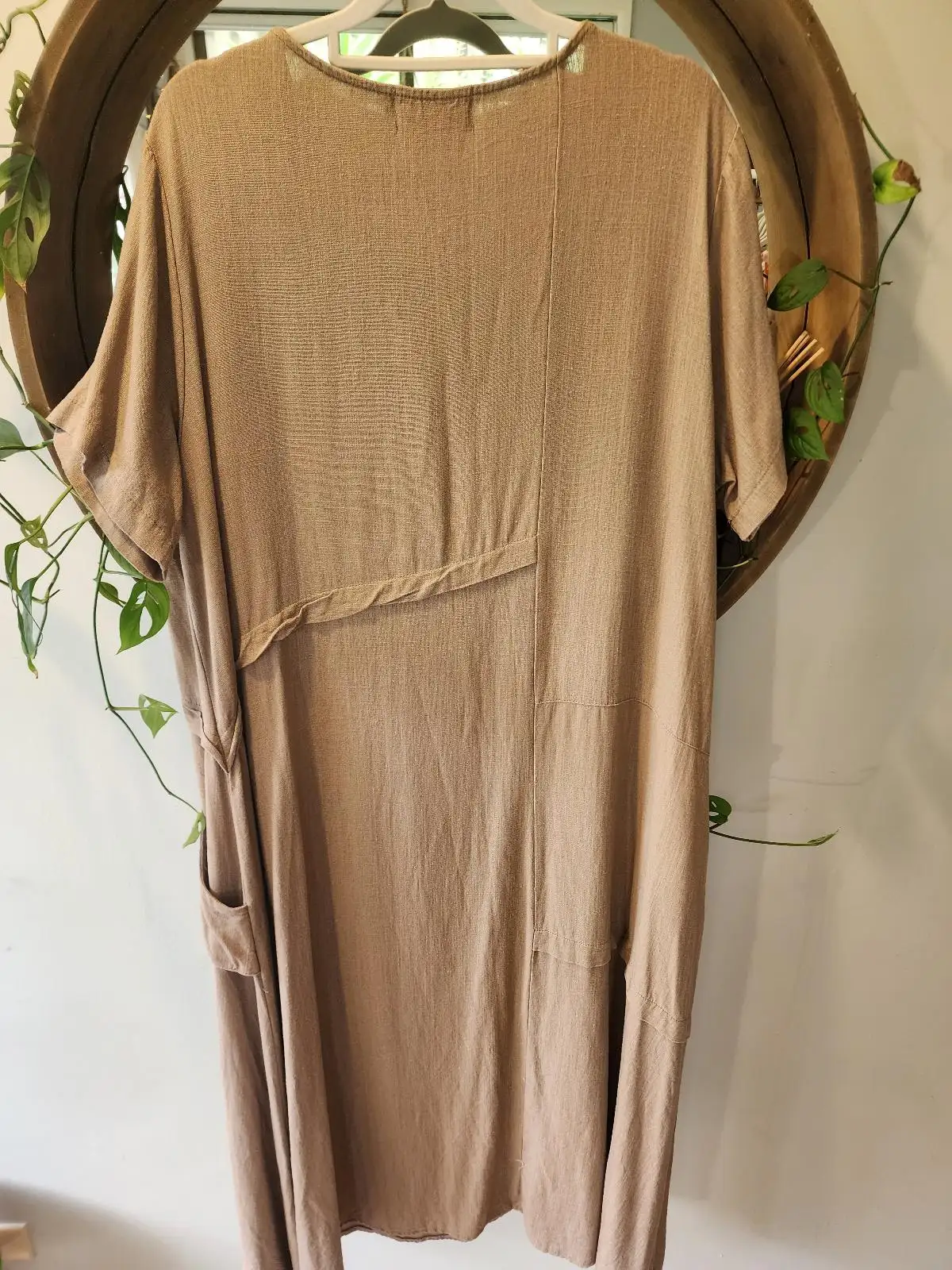 Lark & Linden Taupe Linen Blend Asymmetric Panel Midi Dress Size 16 Lagenlook – photo 7