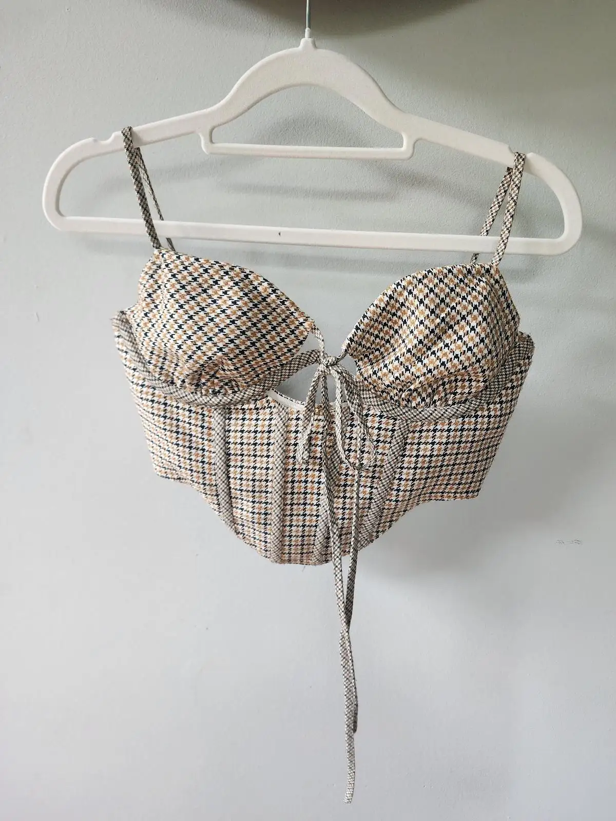 JGR & STN Houndstooth Corset Top Size 8 Tan Black Bustier Y2K Baddie Festival To – photo 2