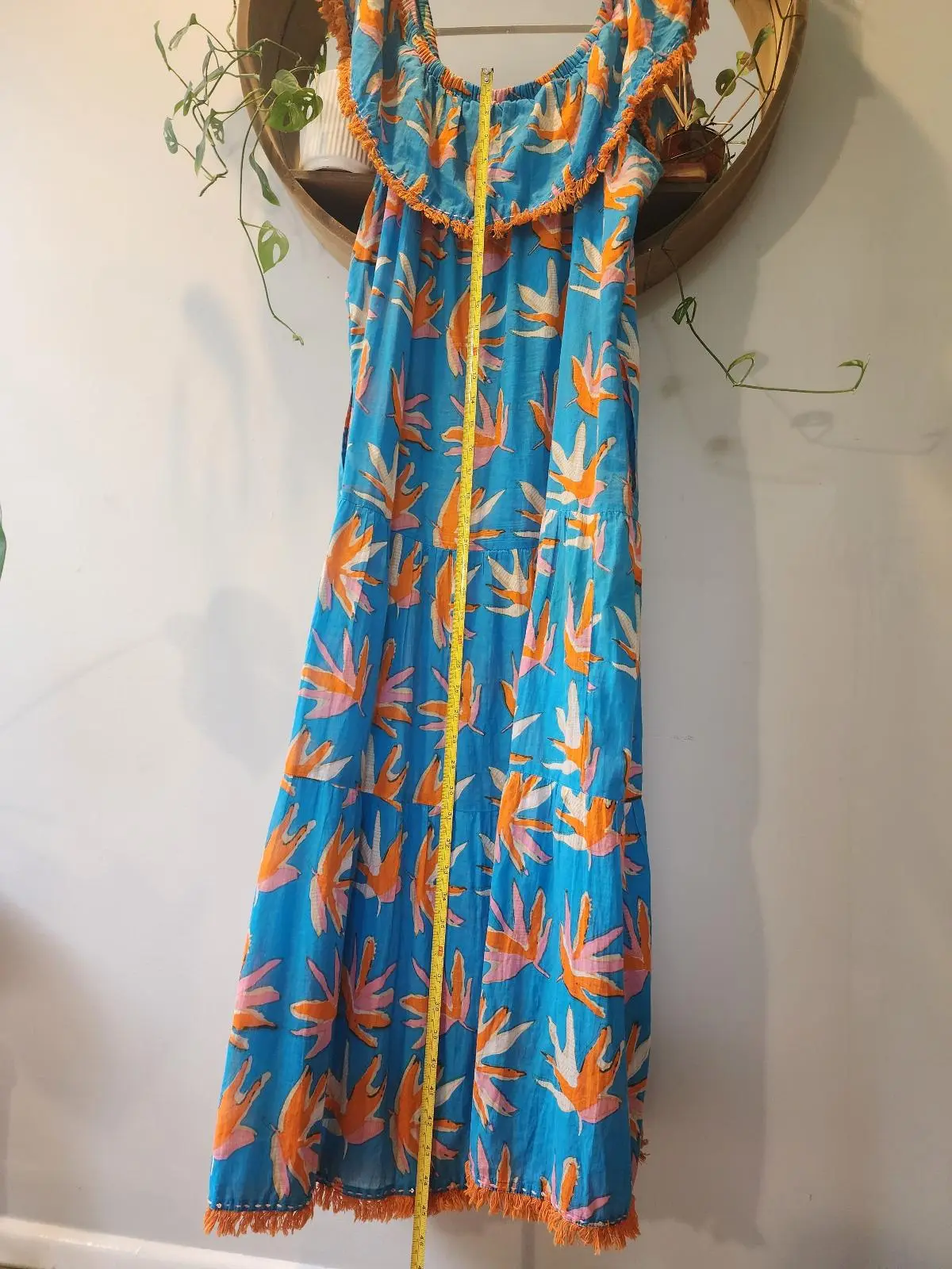 LULALIFE Blue Orange Bird of Paradise Off-Shoulder Midi Dress with Pockets Plus – photo 7