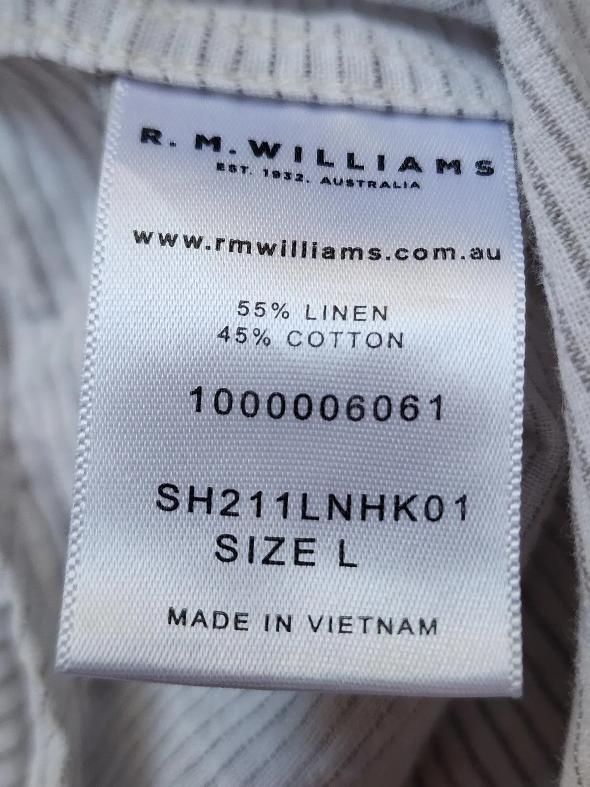 RM Williams Mens L Linen Cotton Short Sleeve Button Up Shirt Striped Grey White – photo 7