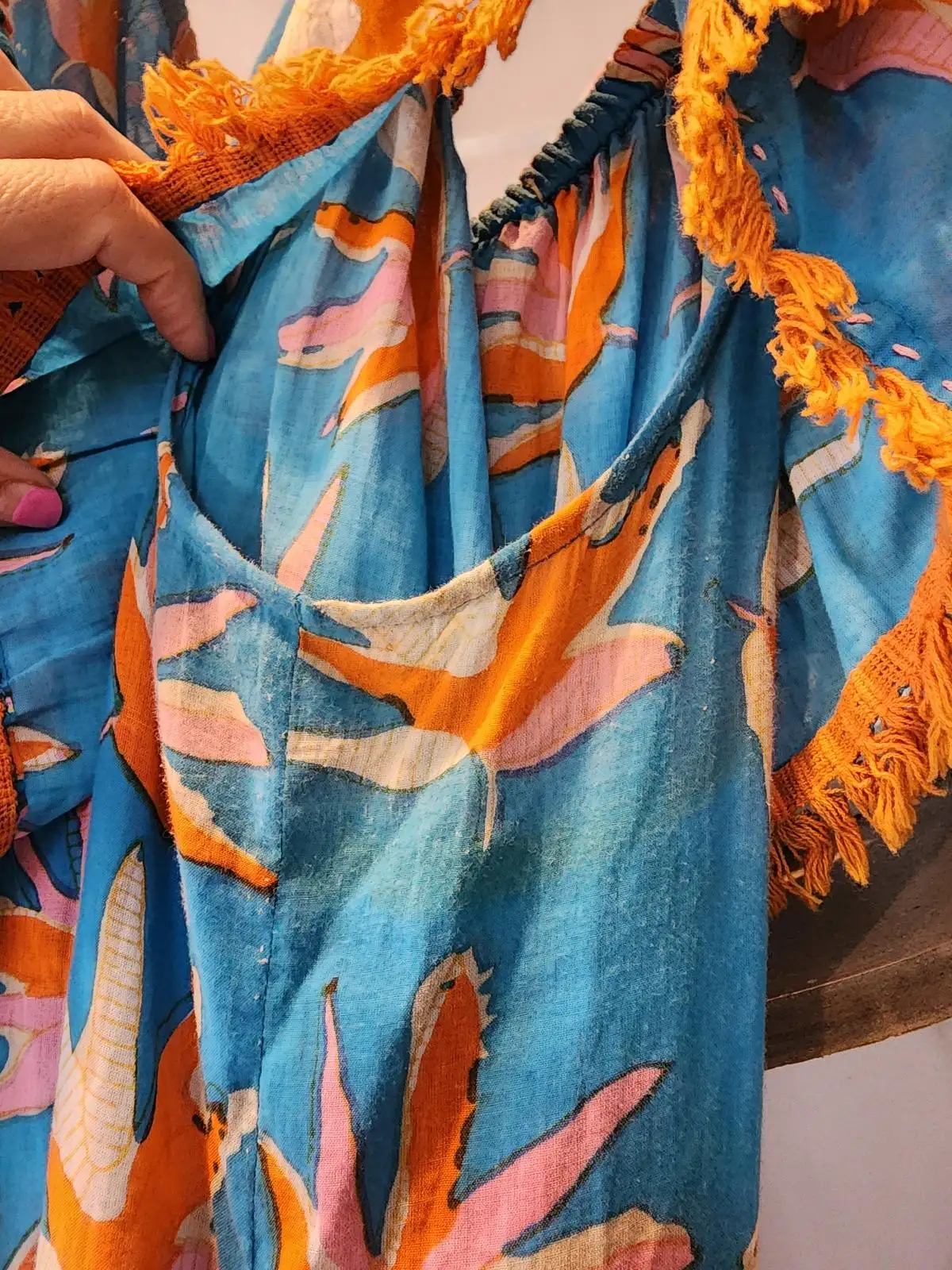 LULALIFE Blue Orange Bird of Paradise Off-Shoulder Midi Dress with Pockets Plus – photo 5